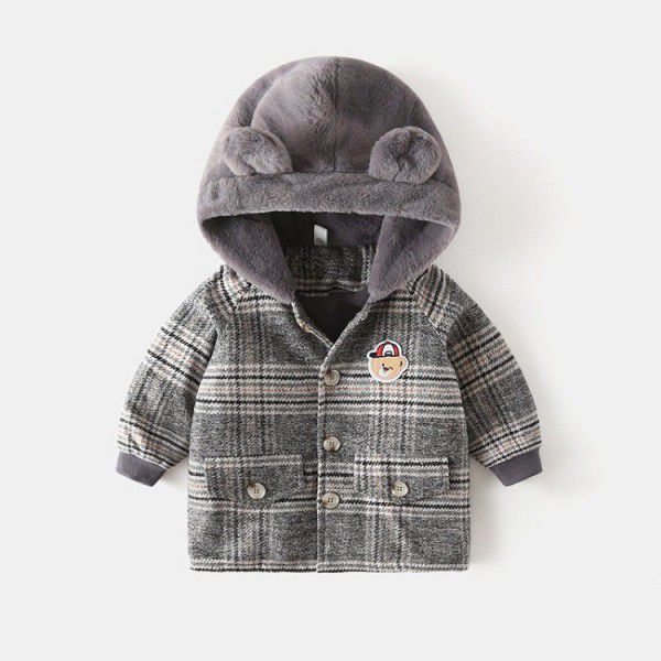 Children's coat Children's plaid coat Boys' thickened warm long-sleeved hoodie Girls' winter windbreaker trend 