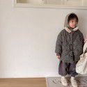 Children's cotton jacket, winter style, children's polka dot cotton jacket, girl's quilted plush jacket, plush collar, medium length cotton jacket 