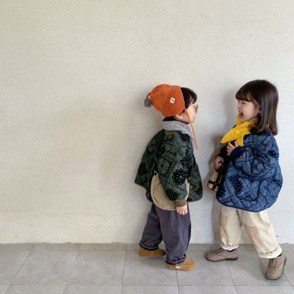 Autumn and Winter New Korean Edition Deep Autumn Boys and Girls Retro Cotton Clothing Children's Loose Plus Cotton Top