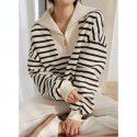 Striped women's sweater women's design sense small spring and summer new fashion casual age reduction loose top autumn and winter women's clothing 