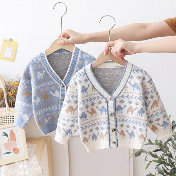 Cartoon sweater cardigan Korean version autumn/winter outfit baby knitted V-neck outerwear for children