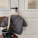 Children's cotton jacket, winter style, children's polka dot cotton jacket, girl's quilted plush jacket, plush collar, medium length cotton jacket 