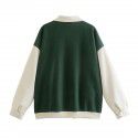 Autumn American fashion lapel jacket loose casual coat green patchwork flocked embroidered baseball jacket 