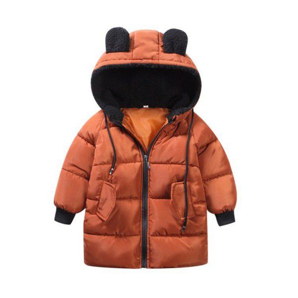Boys' cotton jacket trendy children's thickened medium length cartoon ear girls' cotton jacket
