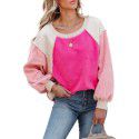 Winter Fashion New Suede Sweater Contrast Long Sleeve Round Neck Pullover
