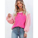 Winter Fashion New Suede Sweater Contrast Long Sleeve Round Neck Pullover