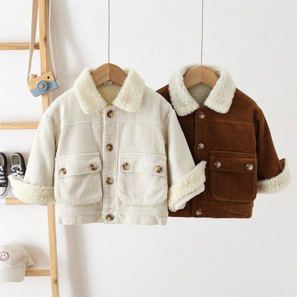 Children's winter children's coat Korean version of men's and women's corduroy coat plush foreign style warm children's coat 