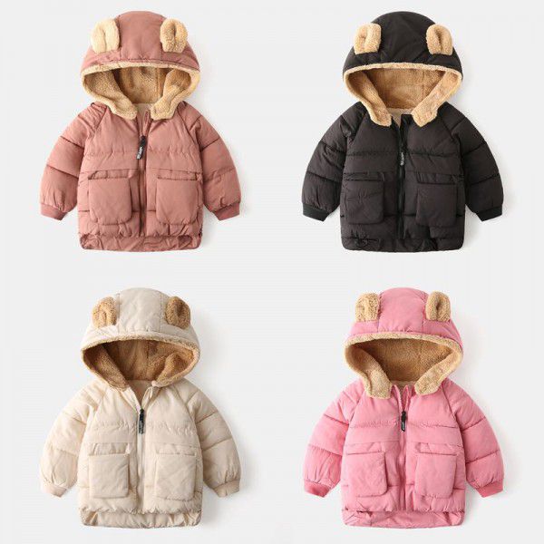 Children's cotton clothes Korean children's clothes Boys' thickened coat Baby cartoon plush zippered shirt Girls' top trend 