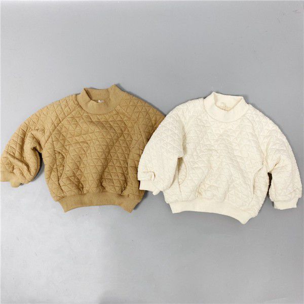 Children's plush undershirt winter fashion style thickened pullover non-hooded space cotton plaid round neck winter sweater 
