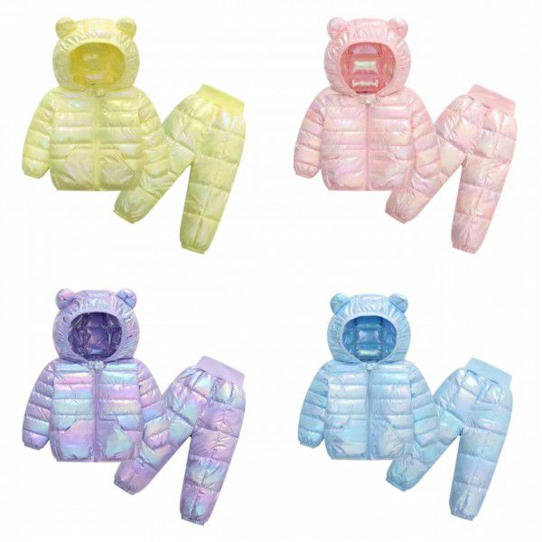 Autumn and winter new light and thin children's down jacket suit, antifouling cotton jacket for boys and girls, two-piece set for children 