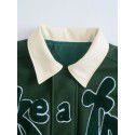 Autumn American fashion lapel jacket loose casual coat green patchwork flocked embroidered baseball jacket 