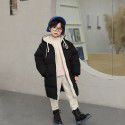 Children's medium and long down cotton jacket, hooded girls' winter coat, thickened solid color Korean cotton jacket, warm coat 