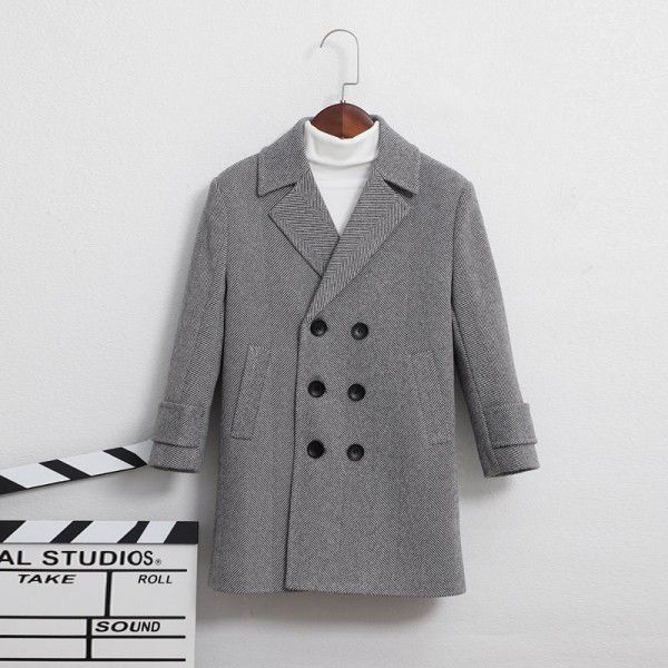 Boys' cotton wool coat winter children's fashion thickened woolen windbreaker for middle-aged children