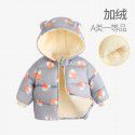 Baby's down cotton jacket, autumn and winter outdoor wear, foreign style plush hooded jacket, cute warm winter coat for boys and girls 