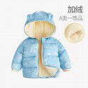 Baby's down cotton jacket, autumn and winter outdoor wear, foreign style plush hooded jacket, cute warm winter coat for boys and girls 