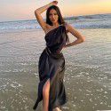 Women's hollowed out backpack, hip hanging neck skirt, long dress, dress