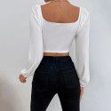 Women's Spring/Summer New Leisure Party Vacation Waist Collection Long sleeved Women's T-shirt Ultra Short Top