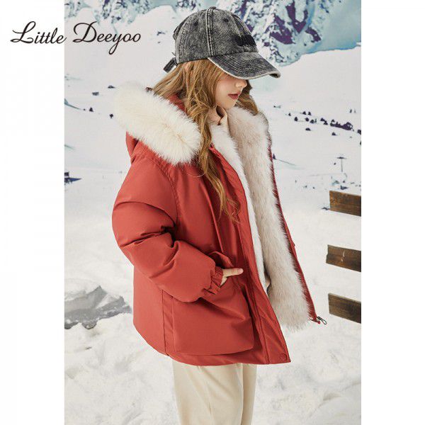 Girl's autumn and winter wash free school overcomes winter children's middle-aged and middle-aged children's western-style fox fur collar down jacket 