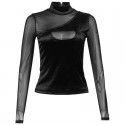 Women's new solid color patchwork mesh sexy slim fit long sleeved short T-shirt