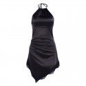 Sexy dress with waistband, lace, lace, backless, irregular hanging neck dress