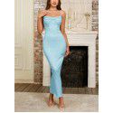 Women's dress sexy pile up collar satin fishbone pleated suspender long skirt