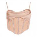 Women's mesh colored diamond inlaid fishbone pile collar suspender vest top for women