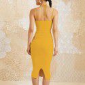 Sexy pleated backless hollow mesh wrap buttocks hanging neck suspender dress for women
