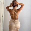 Women's hollowed out backpack, hip hanging neck skirt, long dress, dress