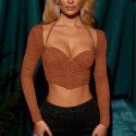 Summer Sexy Mesh Perspective Square Neck Exposed Navel Fold Short Top for Women