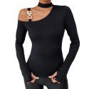 Women's sexy neck hanging off shoulder long sleeved knitted autumn and winter slim fit and slimming bottom top