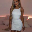 Women's hollowed out backpack, hip hanging neck skirt, long dress, dress