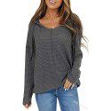 Spring Fashion Women's Foreign Trade Solid Color Hooded Long sleeved T-shirt Elegant Drawstring V-neck Top