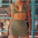 Women's sardine fish bone suspender short skirt two-piece set for women