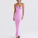 Women's dress sexy pile up collar satin fishbone pleated suspender long skirt