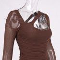 New women's sexy mesh pleated backless cross fitting wrap buttocks suspender dress for summer