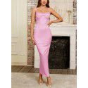 Women's dress sexy pile up collar satin fishbone pleated suspender long skirt