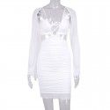 Sexy and fashionable hollowed out mesh revealing backpack hip skirt dress