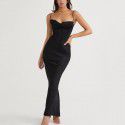 Women's dress sexy pile up collar satin fishbone pleated suspender long skirt
