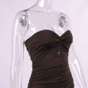 Women's strapless dress, sexy pleated hollowed out backpack buttocks dress