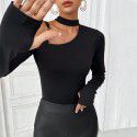 Women's sexy neck hanging off shoulder long sleeved knitted autumn and winter slim fit and slimming bottom top