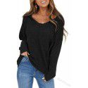 Spring Fashion Women's Foreign Trade Solid Color Hooded Long sleeved T-shirt Elegant Drawstring V-neck Top