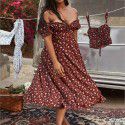 Women's Summer Sexy Split Flower Ear Edge Off Shoulder Bra Long Dress Dress