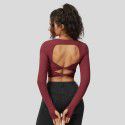 Square necked long sleeved knitted sweater, slim fitting and versatile sexy backless top