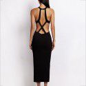 Women's hollowed out backpack, hip hanging neck skirt, long dress, dress
