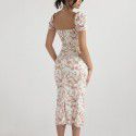 Women's French dress printed summer square neck tea break skirt floral skirt