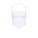 New sexy and fashionable mesh fishbone square collar pleated exposed navel hanging neck small vest strap