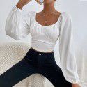 Women's Spring/Summer New Leisure Party Vacation Waist Collection Long sleeved Women's T-shirt Ultra Short Top