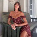 Women's Summer Sexy Split Flower Ear Edge Off Shoulder Bra Long Dress Dress