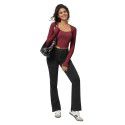 Square necked long sleeved knitted sweater, slim fitting and versatile sexy backless top
