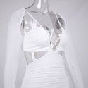 Sexy and fashionable hollowed out mesh revealing backpack hip skirt dress